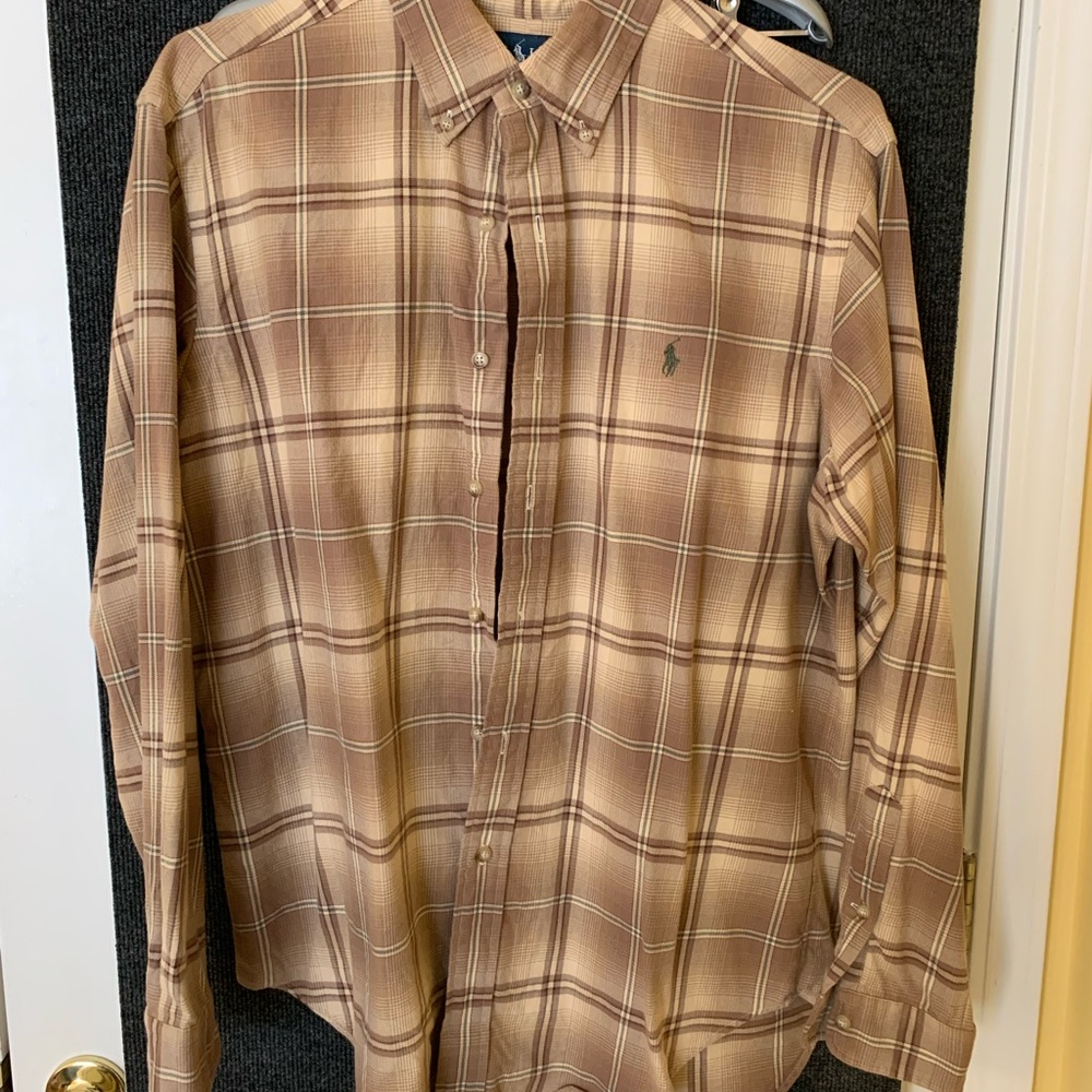 Ralph Lauren Tan Plaid Button Down Shirt